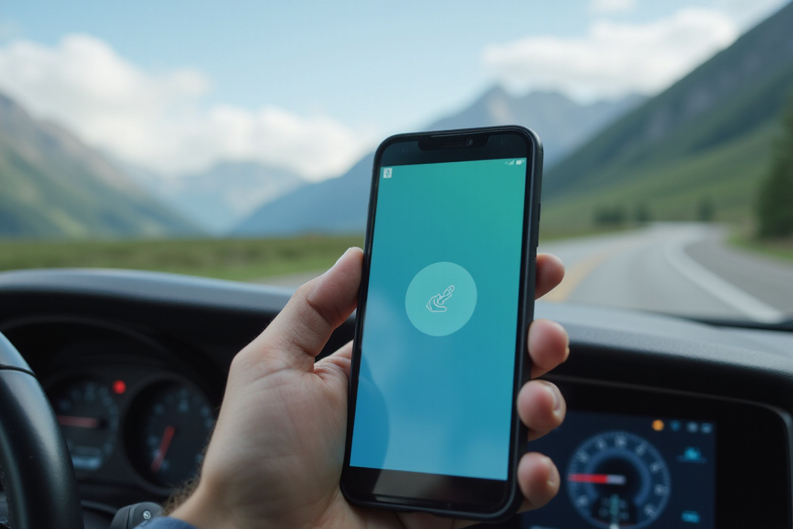 Nahaufnahme einer Hand, die eine digitale Vignette auf einem Smartphone anzeigt