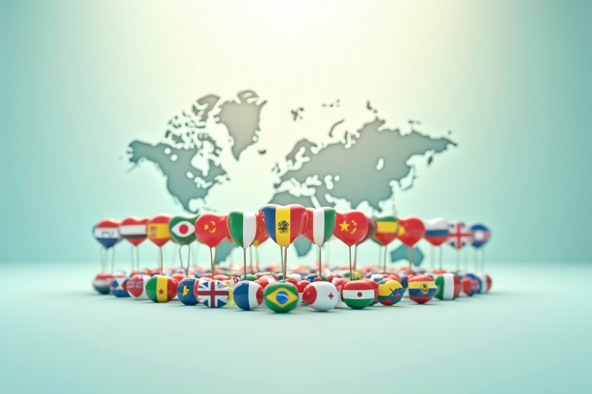 Verschiedene Länderflaggen und Vignetten-Symbole
