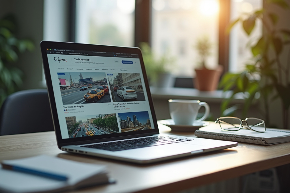 Laptop-Bildschirm mit News zu Verkehrs-Updates